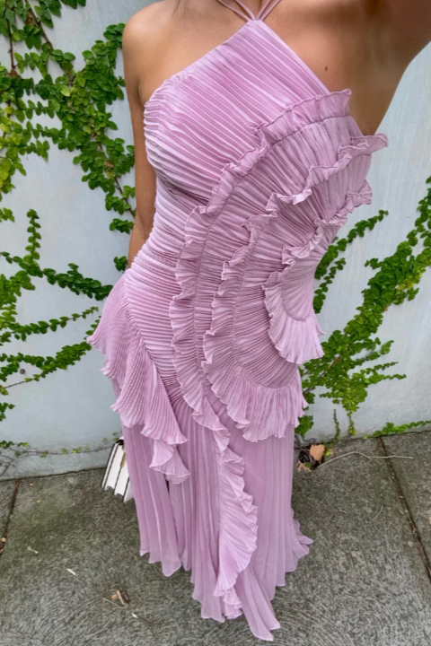 Damen Rüschen Midikleid Gefaltetes Neckholder
