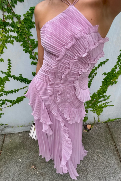 Damen Rüschen Midikleid Gefaltetes Neckholder