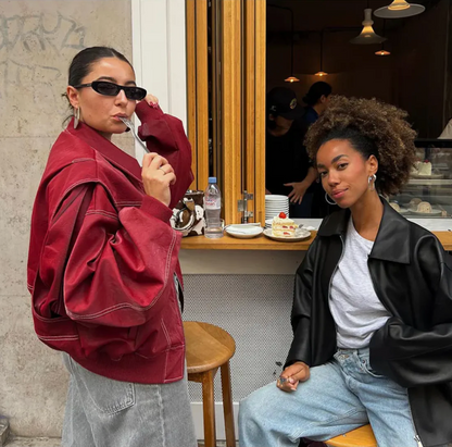 Damen Oversized Jacke Roter Reißverschluss