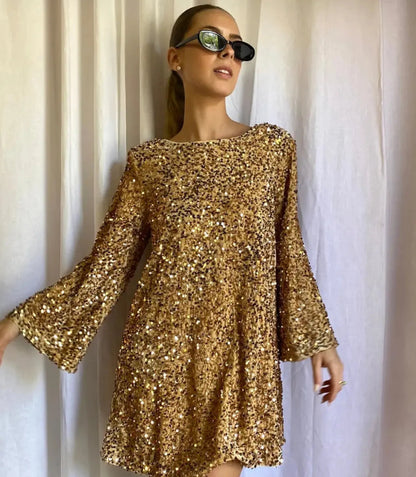 Damen Minikleid Lange Ärmel Kurze Länge