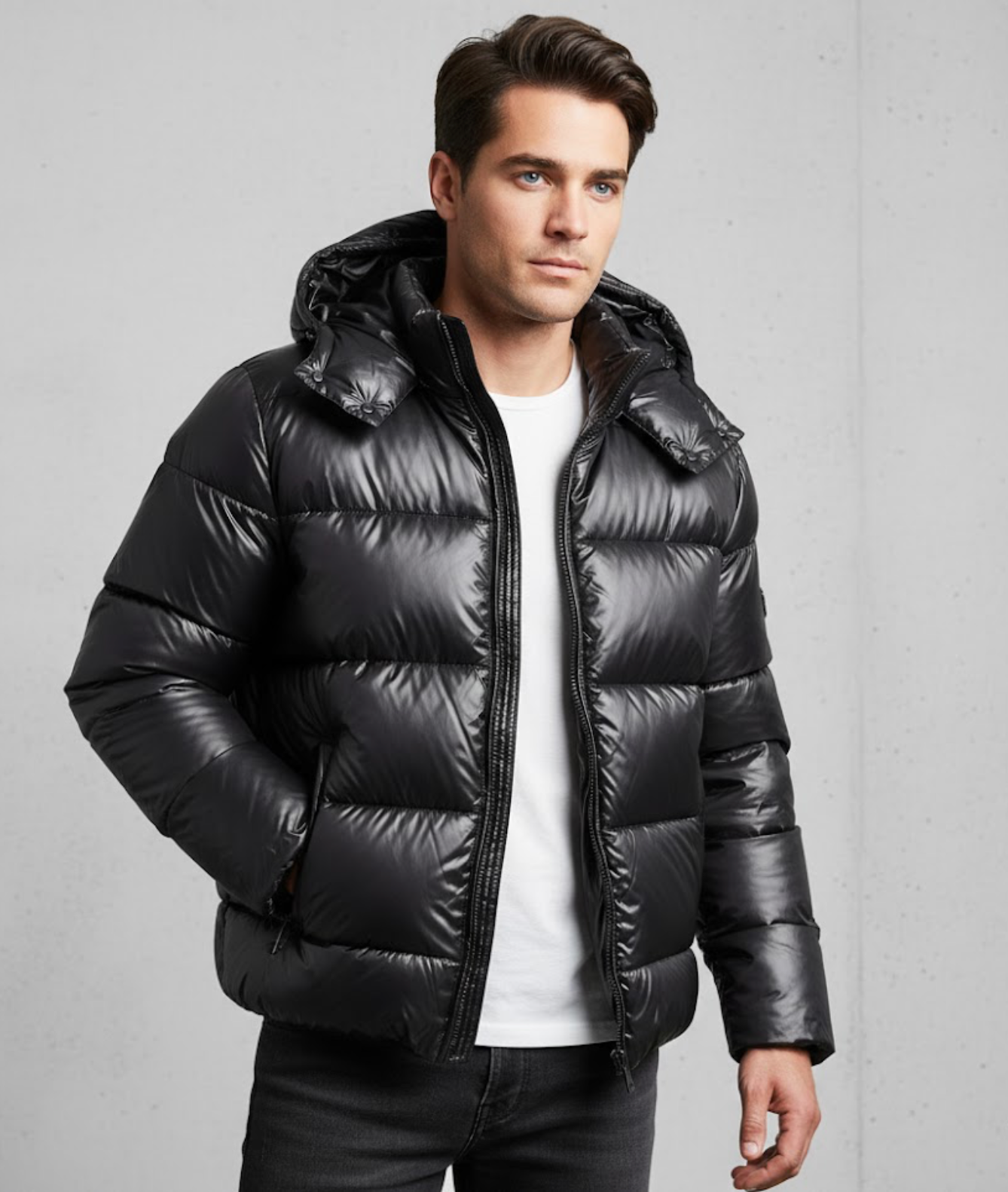 Herren Steppjacke mit Kapuze und Reißverschluss, wasserabweisend - Norvielle