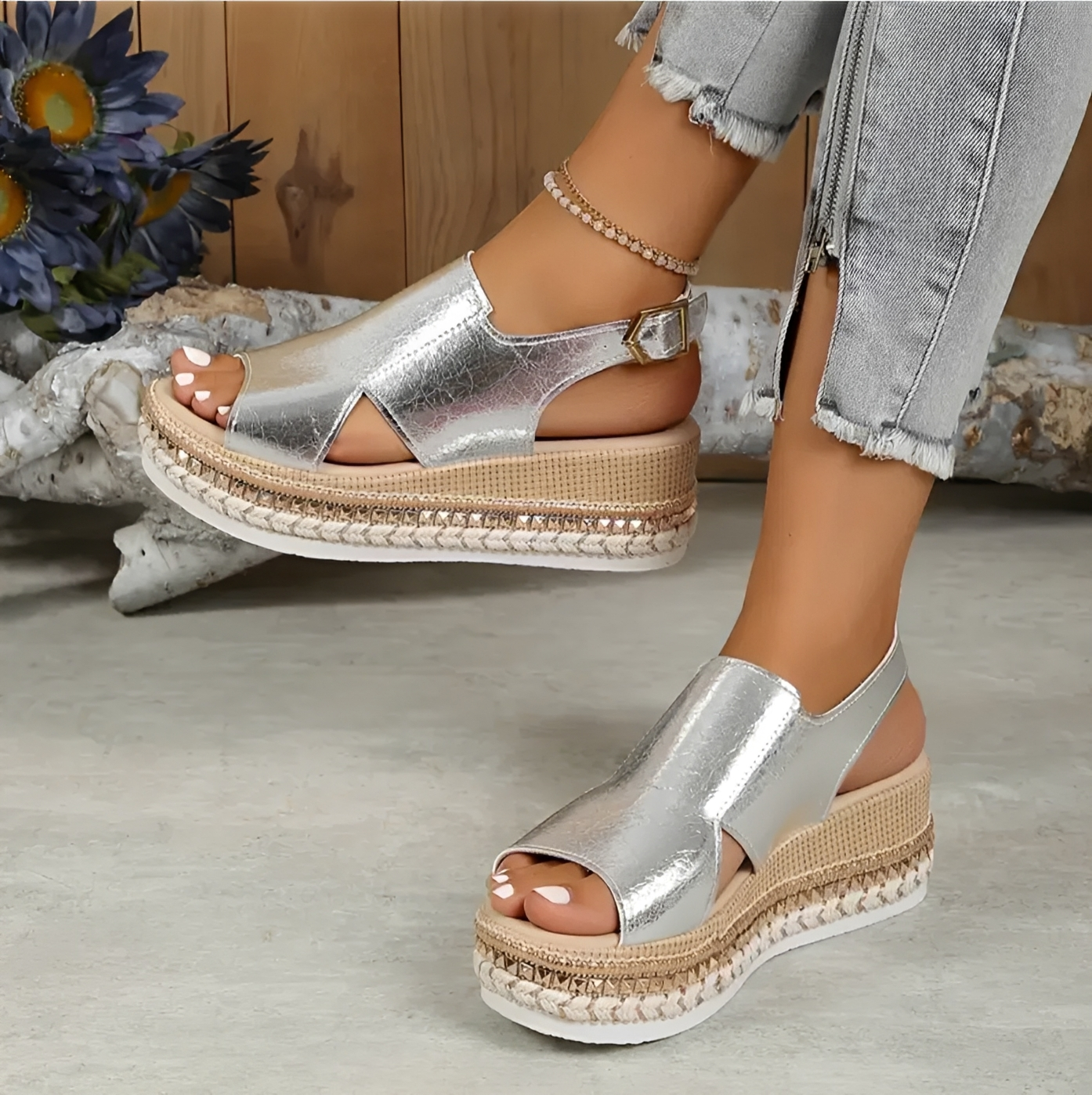 Damen Sandalen Modisch Leder