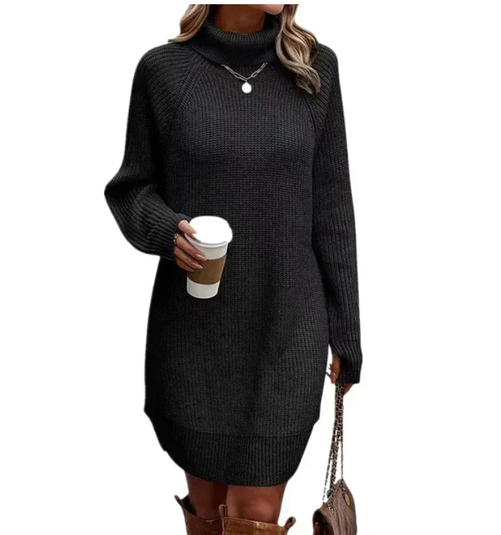 Damen Gestricktes Sweatkleid Mit Kragen