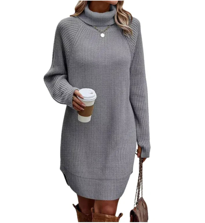 Damen Gestricktes Sweatkleid Mit Kragen