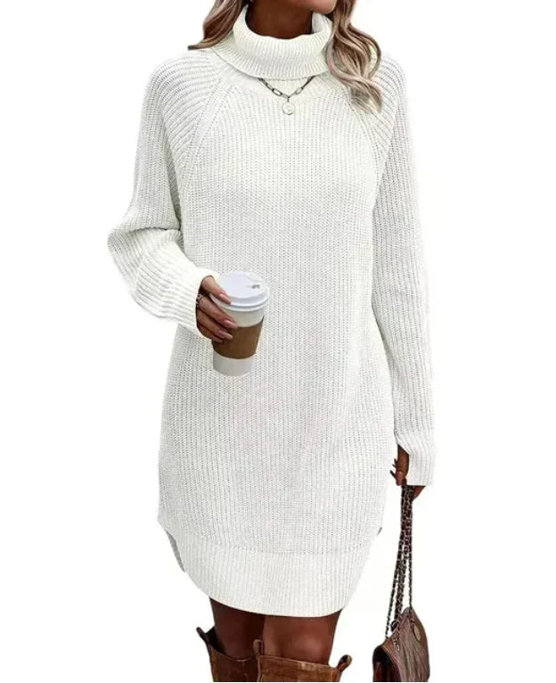 Damen Gestricktes Sweatkleid Mit Kragen