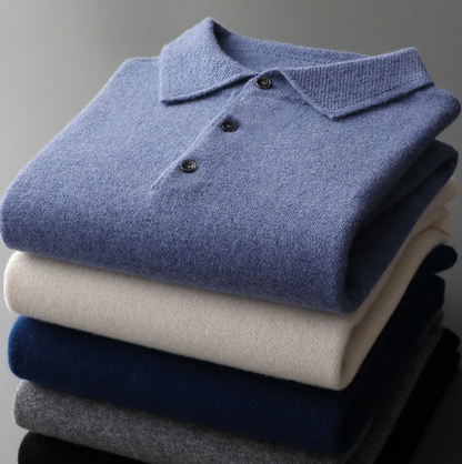 Herren Polo Pullover Strick Langarm Beige