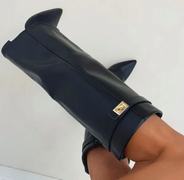 Damen Stiefel Hoch Schaft Umschlagdetail