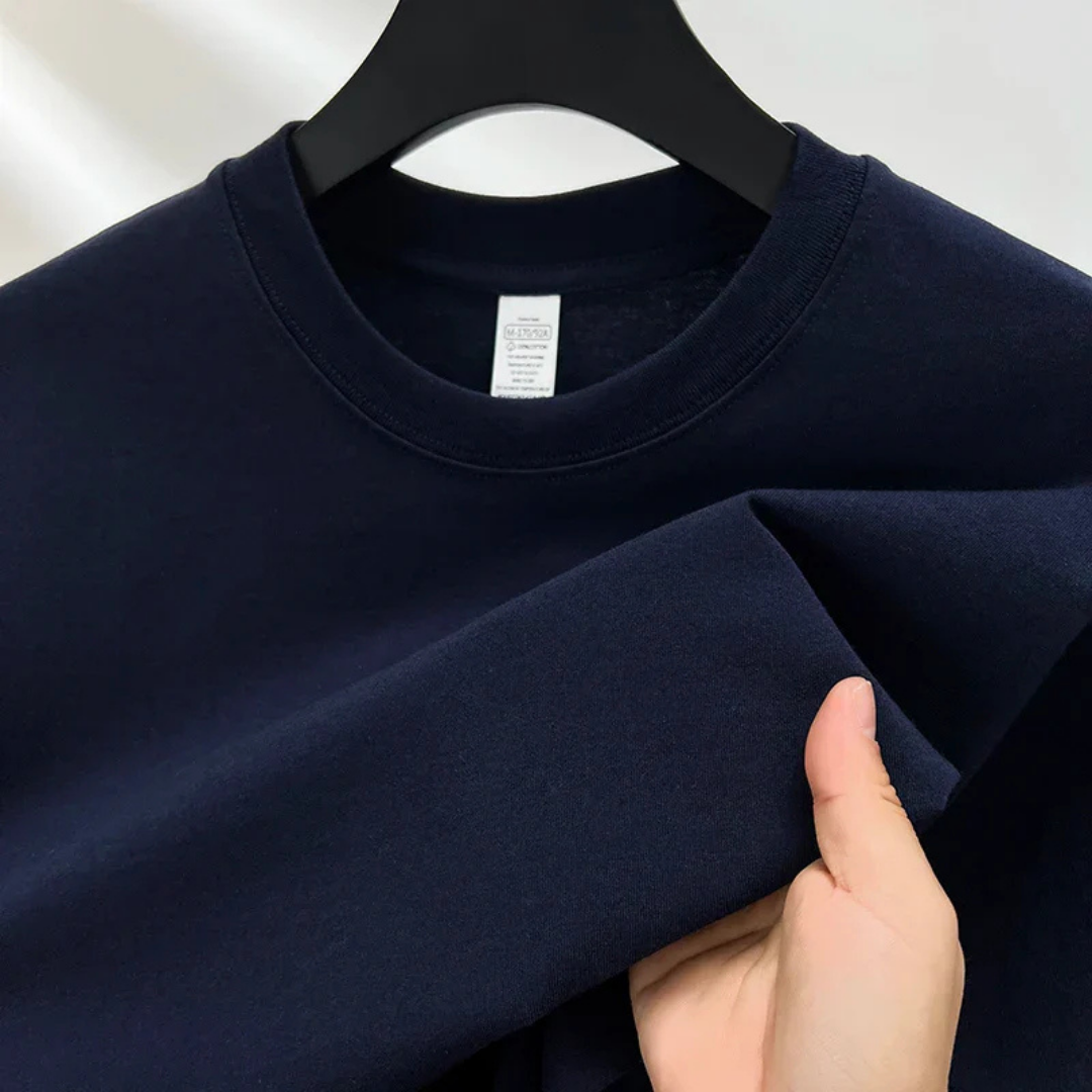 Schlichtes T-Shirt - Lässiges T-Shirt mit Rundhalsausschnitt für Männer-Marineblau-S-Chaps Herrenmode