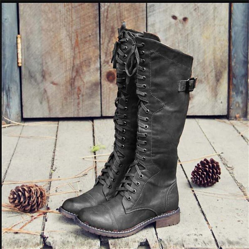 Damen Kniehohe Schnürstiefel