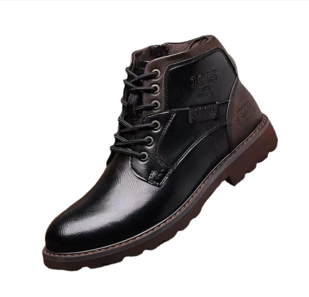 Herren Lederstiefel Schnürstiefel Schwarz - Norvielle