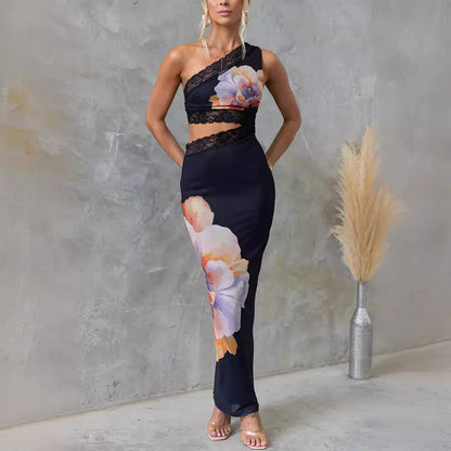 Schulterbedrucktes, figurbetontes Voile-Spitzenkleid von Elarova