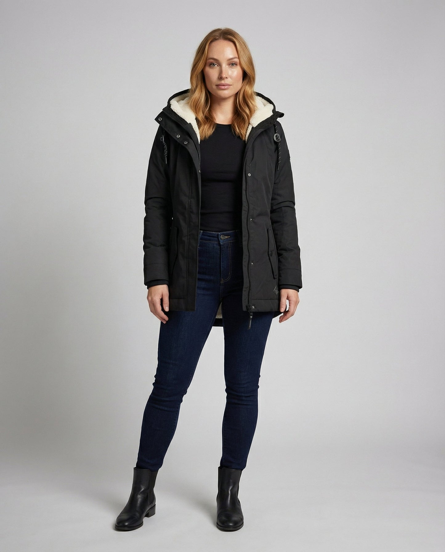 Damen Lange Gefütterte Winterjacke
