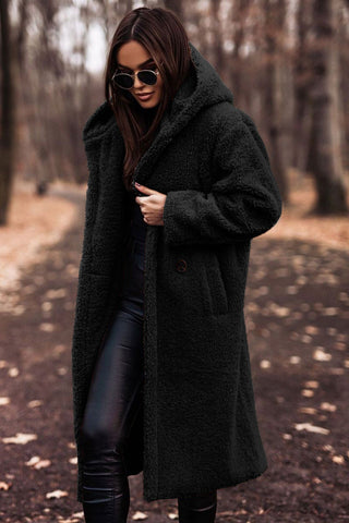 Damen Wintermantel Lang Kapuze Taschen