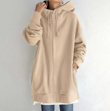 Damen Oversize Hoodie Kapuze Reißverschluss Uni-Farben - Norvielle