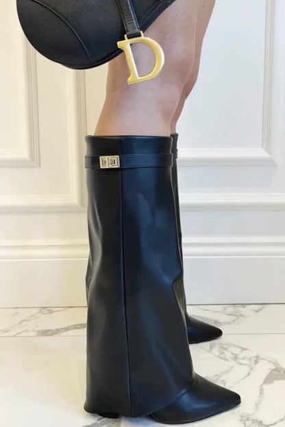 Damen Kniehohe Stiefel Spitze Zehen Gerader Schaft
