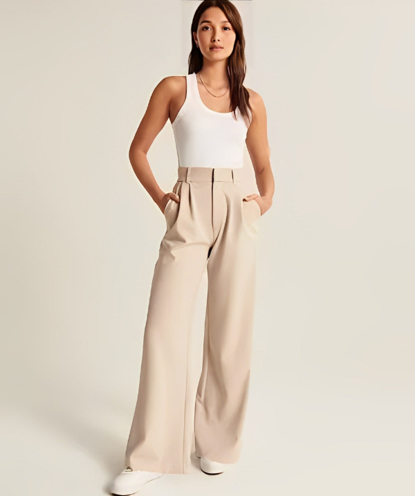 Damen Pantalon Weite Beine Hohe Taille