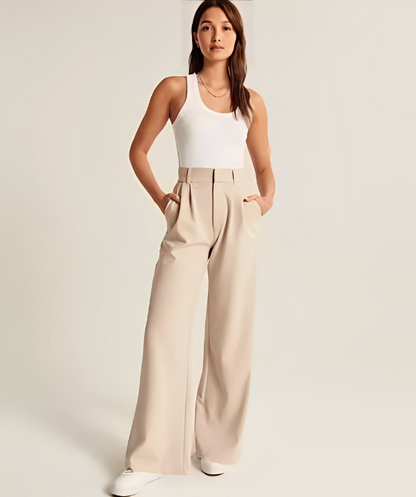 Damen Pantalon Weite Beine Hohe Taille