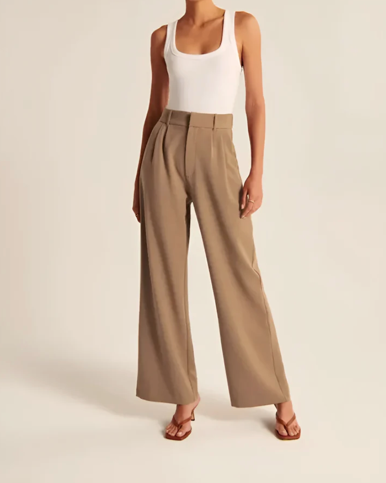 Damen Pantalon Weite Beine Hohe Taille