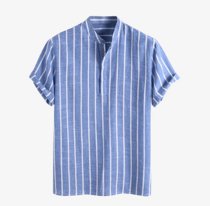 Herren Leinenhemd Blau Gestreift Sommer - Norvielle
