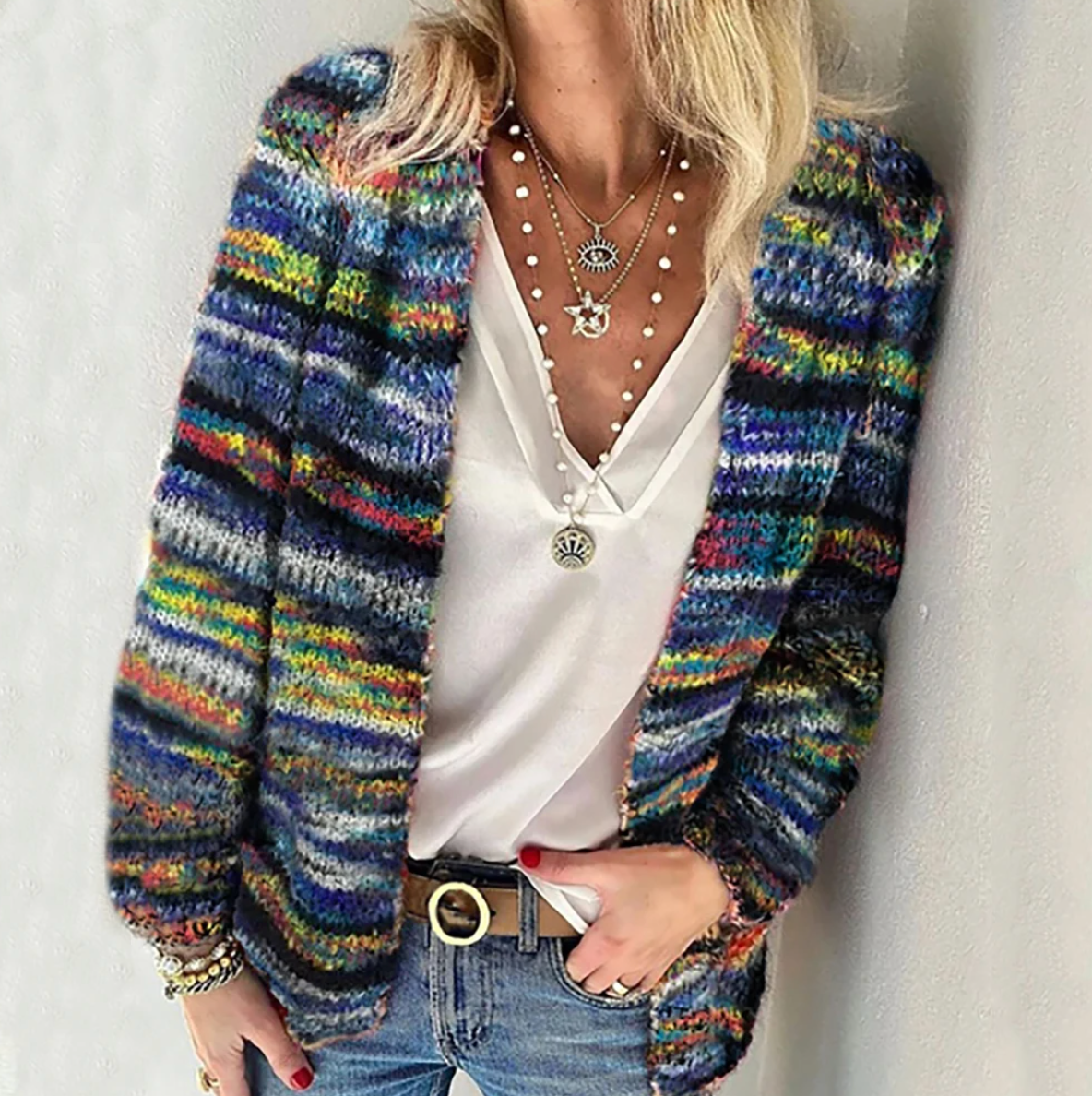 Mehrfarbiger Damen Cardigan