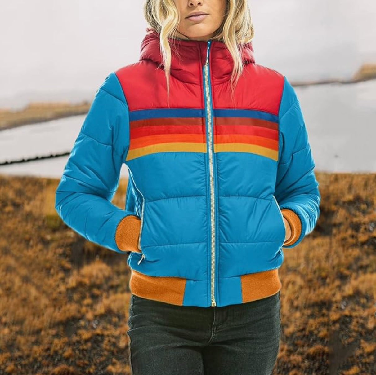 Regenbogen Retro Isolierte Jacke Damen