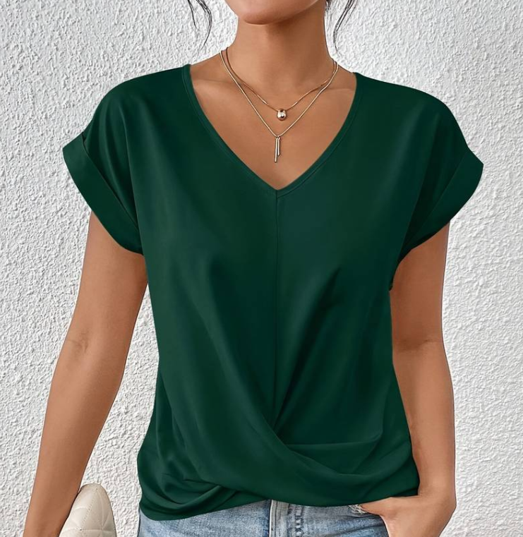 Damen V-Ausschnitt Bluse Kurzärmelig - Norvielle