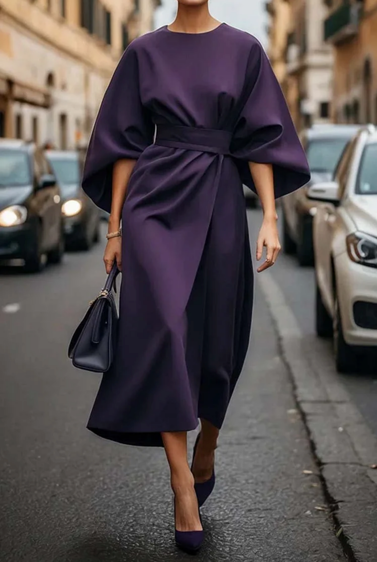 Damen Maxikleid mit Taillengürtel
