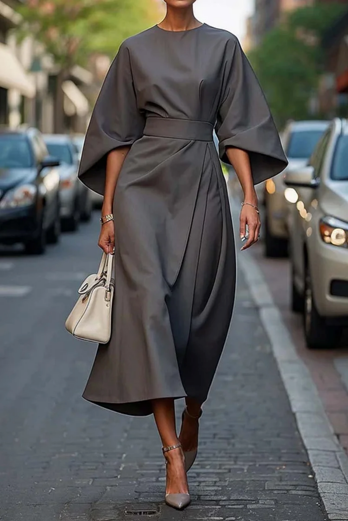 Damen Maxikleid mit Taillengürtel