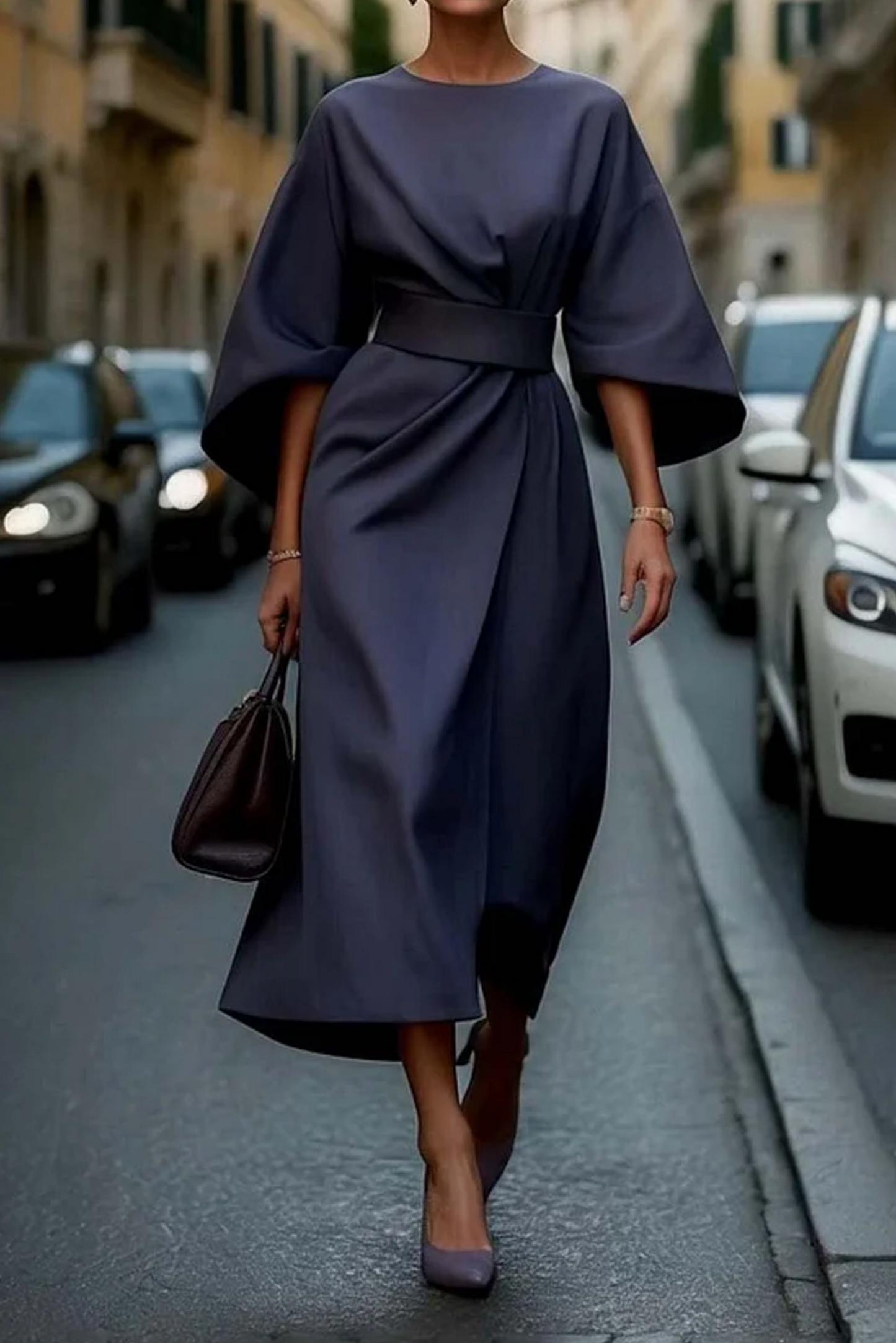 Damen Maxikleid mit Taillengürtel