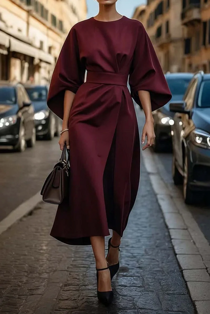 Damen Wintermidi-Kleid Mit Laternenärmeln