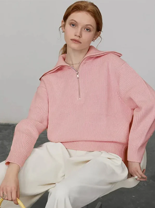 Norvielle Damen Pullover Wollstrick Lockere Passform Hoher Kragen - Norvielle