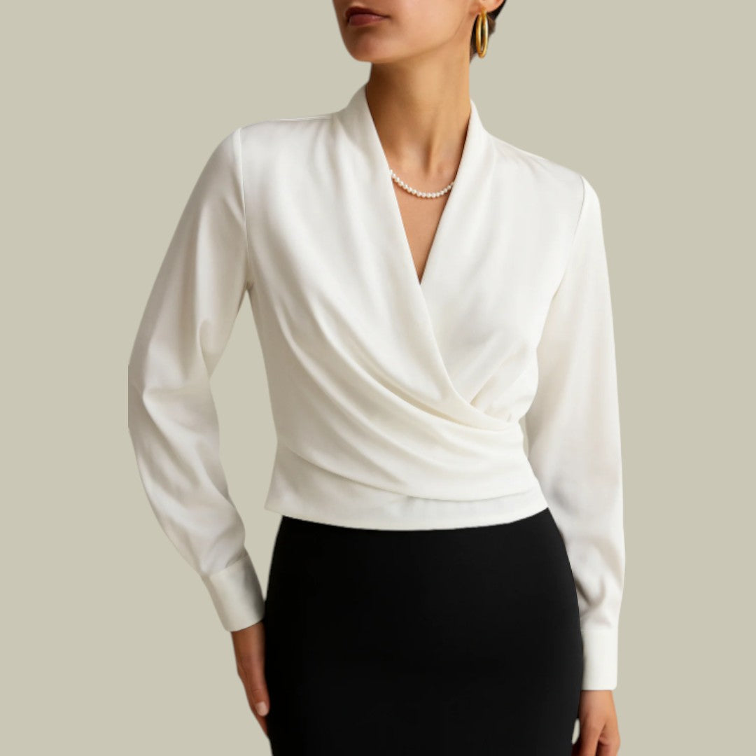 Damen Satin Wickelbluse Elegantes Design