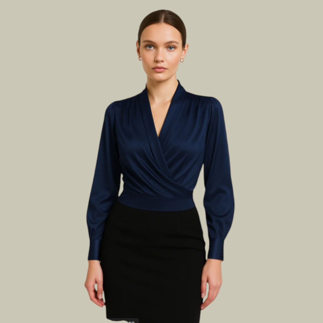 Damen Satin Wickelbluse Elegantes Design - Norvielle