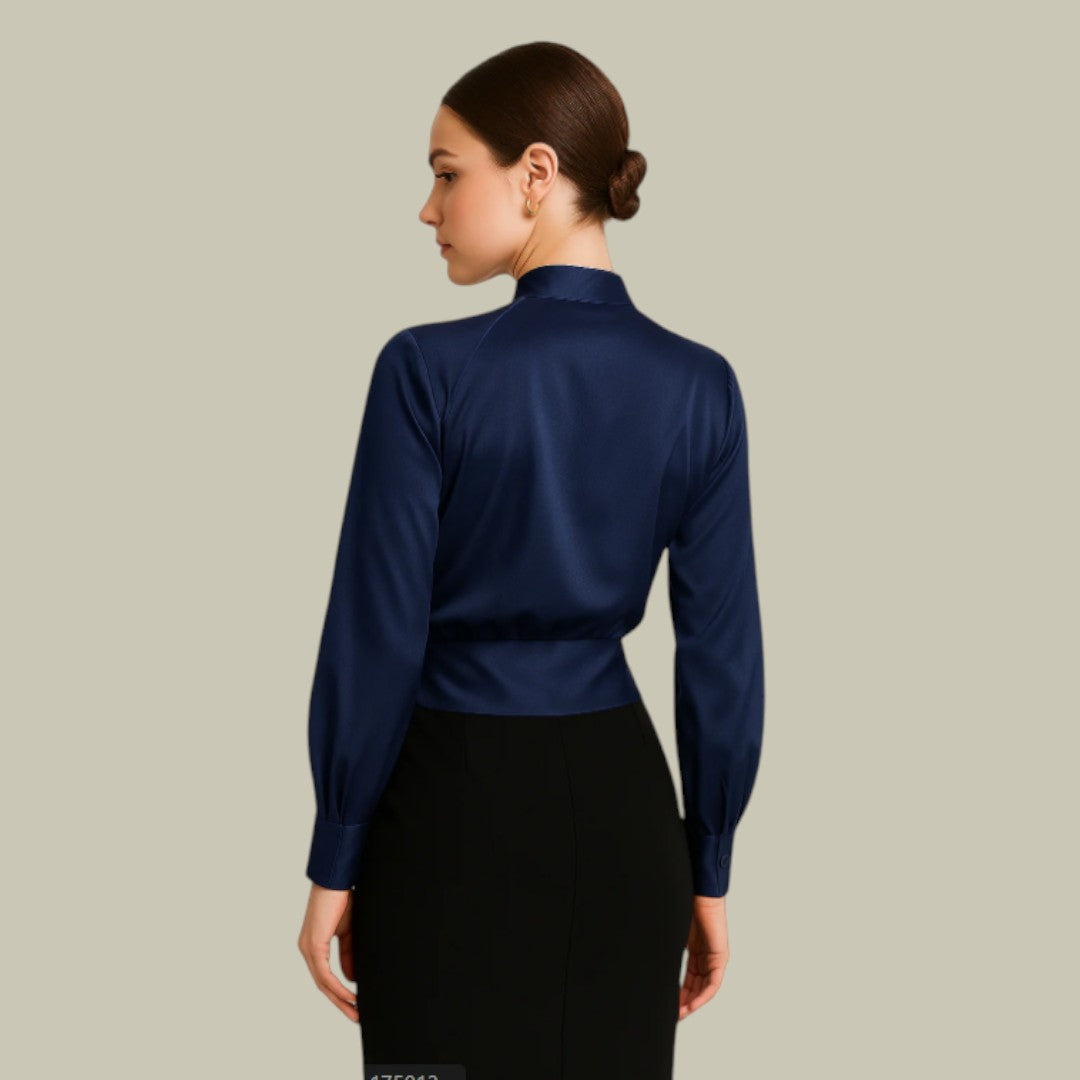 Damen Satin Wickelbluse Elegantes Design