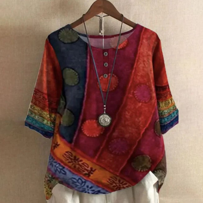 Bunte Damen Bluse Rotes Muster Rot - Norvielle
