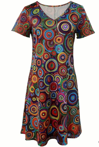 Norvielle Damen Boho Kleid Mehrfarbig Grafikdruck - Norvielle