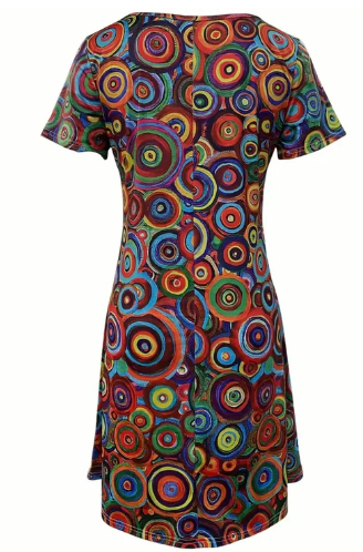 Norvielle Damen Boho Kleid Mehrfarbig Grafikdruck