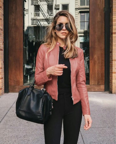 Norvielle Damen Taillierte Lederjacke Kunstleder