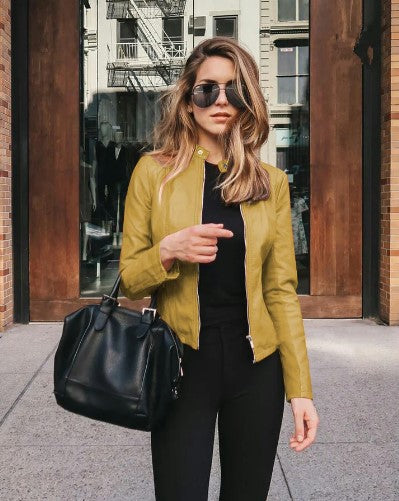Norvielle Damen Taillierte Lederjacke Kunstleder
