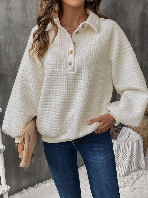 Norvielle Damen Sweatshirt Oversized Gitterstricktextur Langärmlig