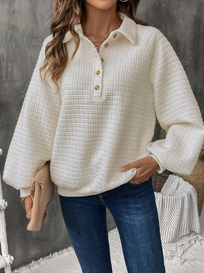 Norvielle Damen Sweatshirt Oversized Gitterstricktextur Langärmlig