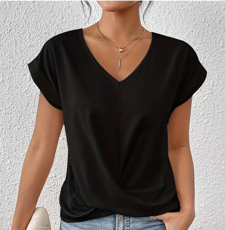 Damen V-Ausschnitt Bluse Kurzärmelig