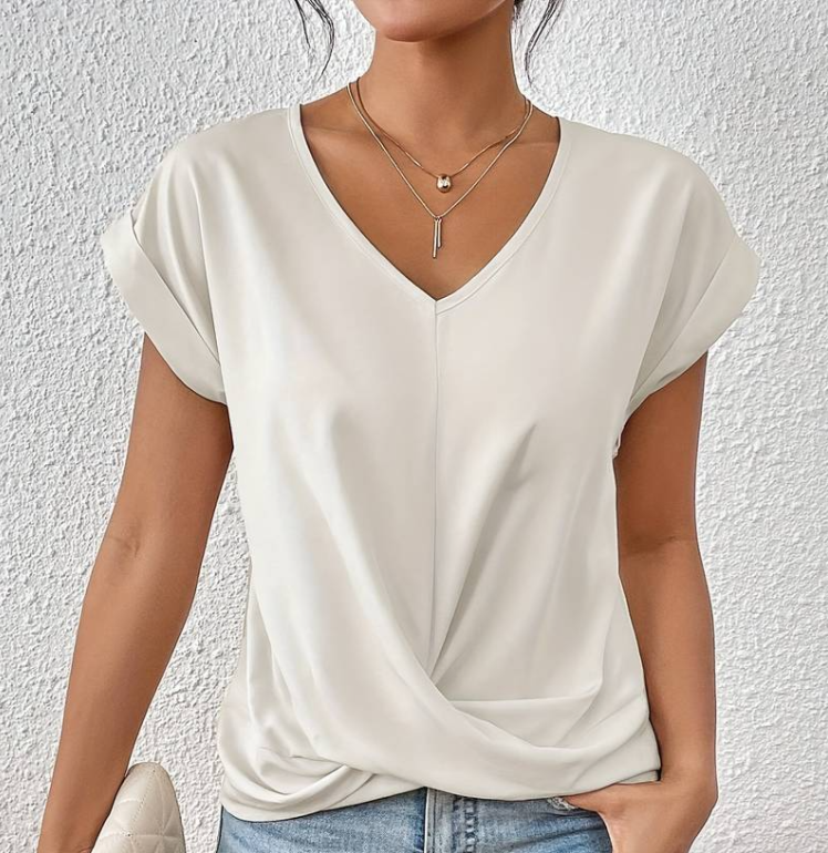 Damen V-Ausschnitt Bluse Kurzärmelig