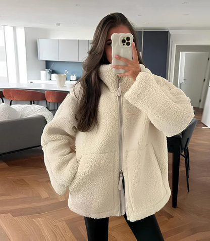 Damen Oversized Fleecejacke Reißverschluss Hochkragen - Norvielle