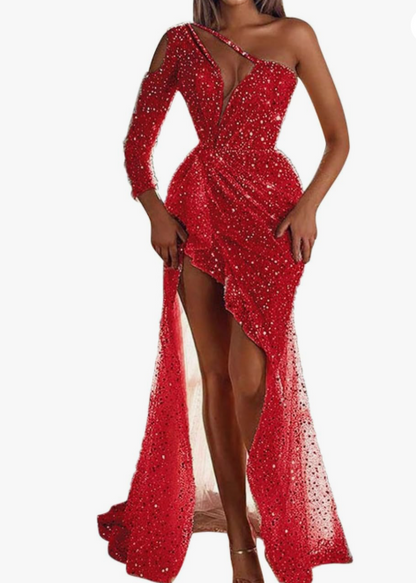 Damen Maxikleid Einseitiger Träger Baumwolle Alltag