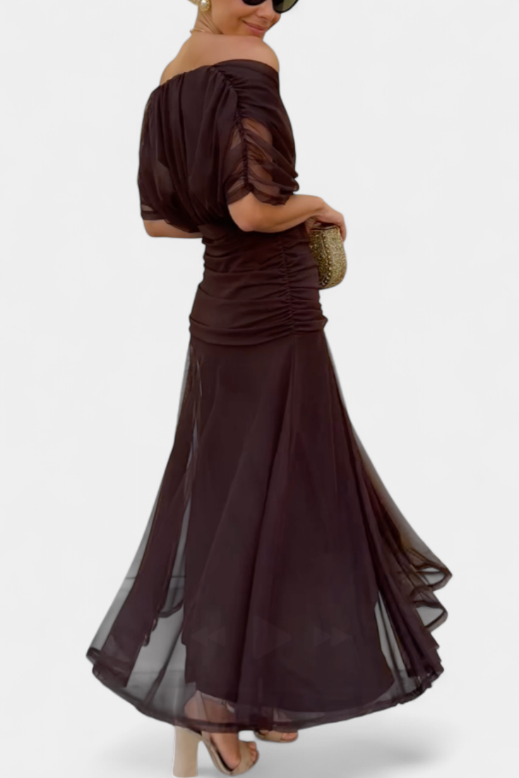 Damen Maxi Kleid Off-Shoulder Gerafftes