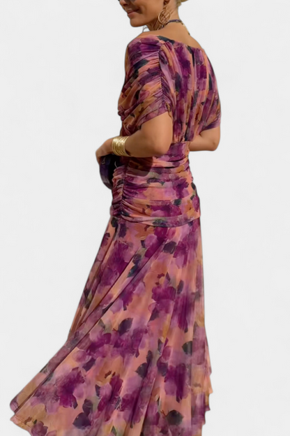 Damen Maxi Kleid Off-Shoulder Gerafftes