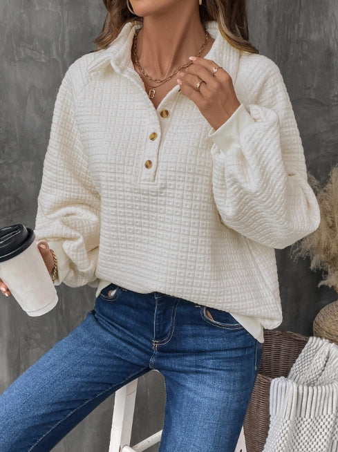 Norvielle Damen Sweatshirt Oversized Gitterstricktextur Langärmlig - Norvielle