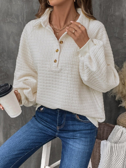 Norvielle Damen Sweatshirt Oversized Gitterstricktextur Langärmlig - Norvielle