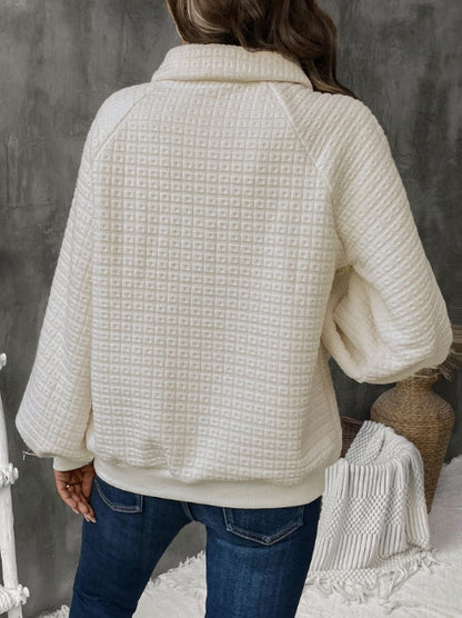 Norvielle Damen Sweatshirt Oversized Gitterstricktextur Langärmlig